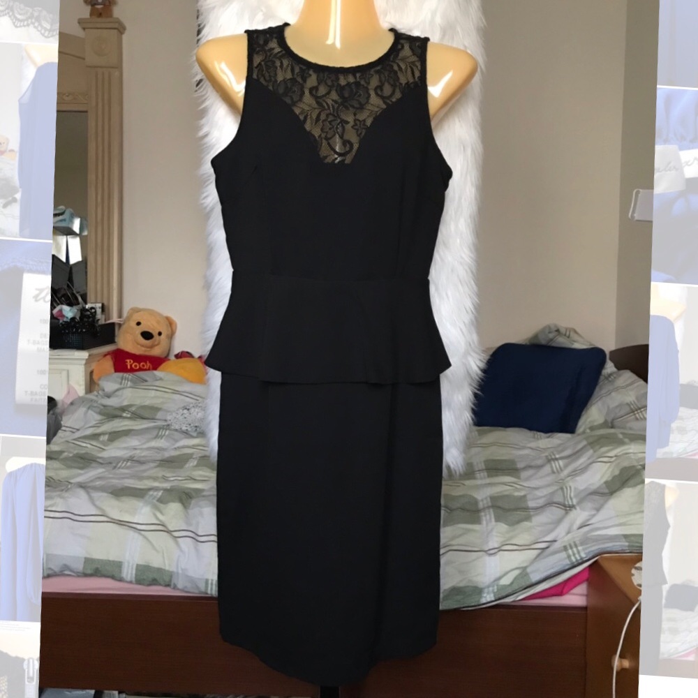 Black Lace cut see through peplum midi dress
